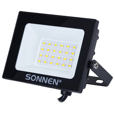 Прожектор светодиодный 20 Вт, 6500 К, 1600 Лм, IP65, 122×84x26 мм, черный, SONNEN