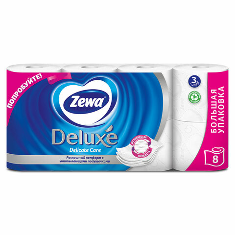 превью Бумага туалетная 3-х слойная 8 рулонов (8×18 м), белая, ZEWA Deluxe00