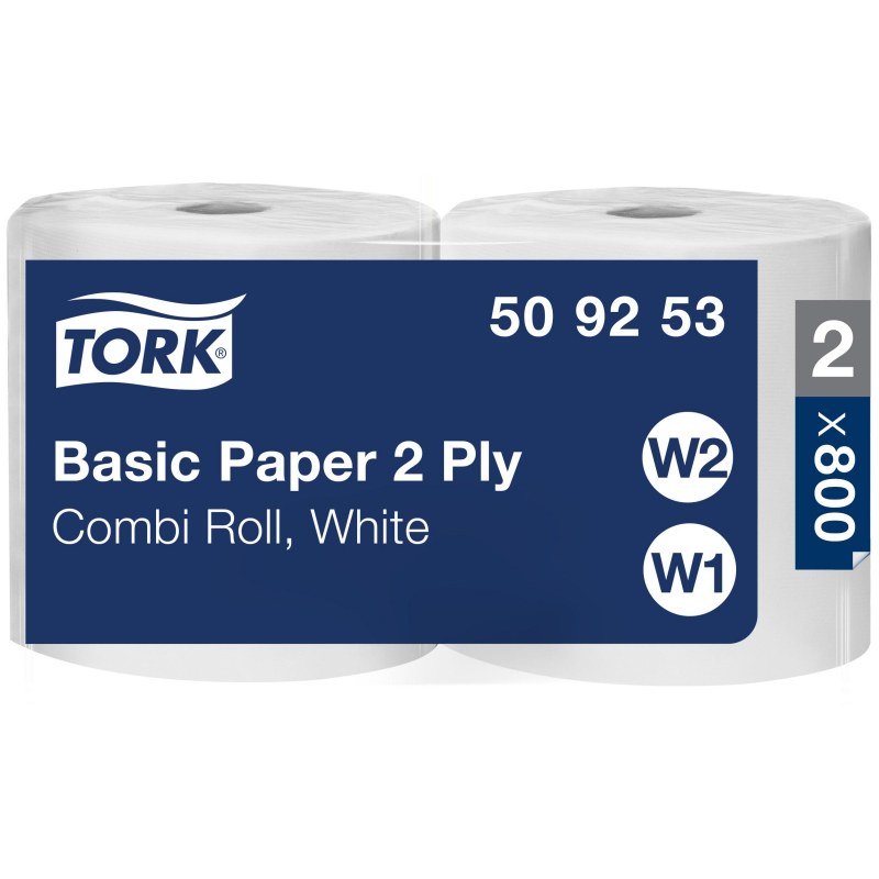 Протирочная бумага в рулонах Tork W1/W2 2-слойная (белая, 2 рулона по 264 метра)