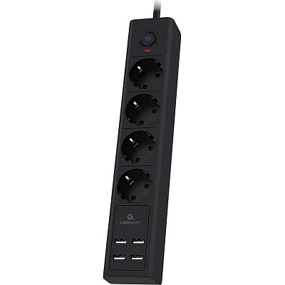 Сетевой фильтр Cablexpert Exnovo 4р/2м, 16А, 4хUSB, черный(EXN-4-U4-B-2)