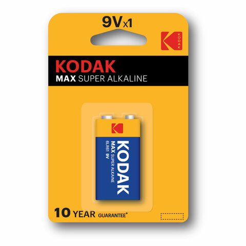 превью Батарейка алкалиновая 1 шт. KODAK Max Super Alkaline, Крона 9V (6LR61, 6LF22, 1604A), блистер