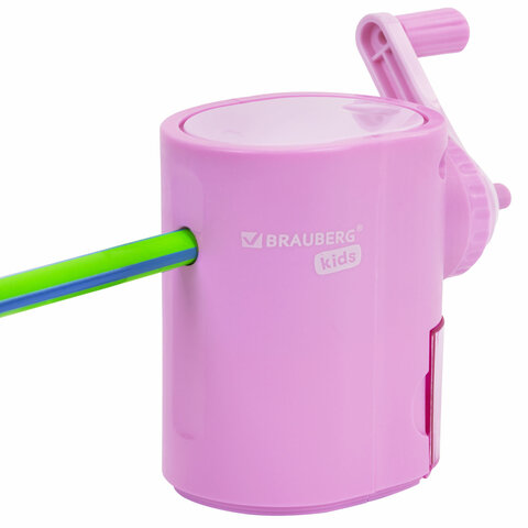 Точилка механическая BRAUBERG KIDS, для простых и цветных карандашей, корпус лавандовый, крепление к столу