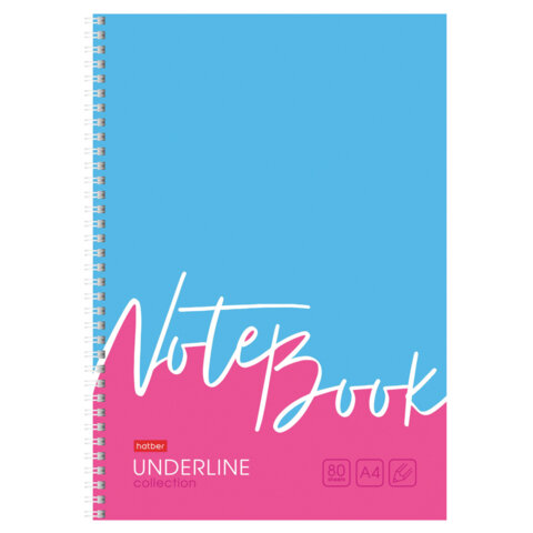 Тетрадь А4 80 л., HATBER, гребень, клетка, обложка картон, жесткая подложка, «Underline» (микс), 077006