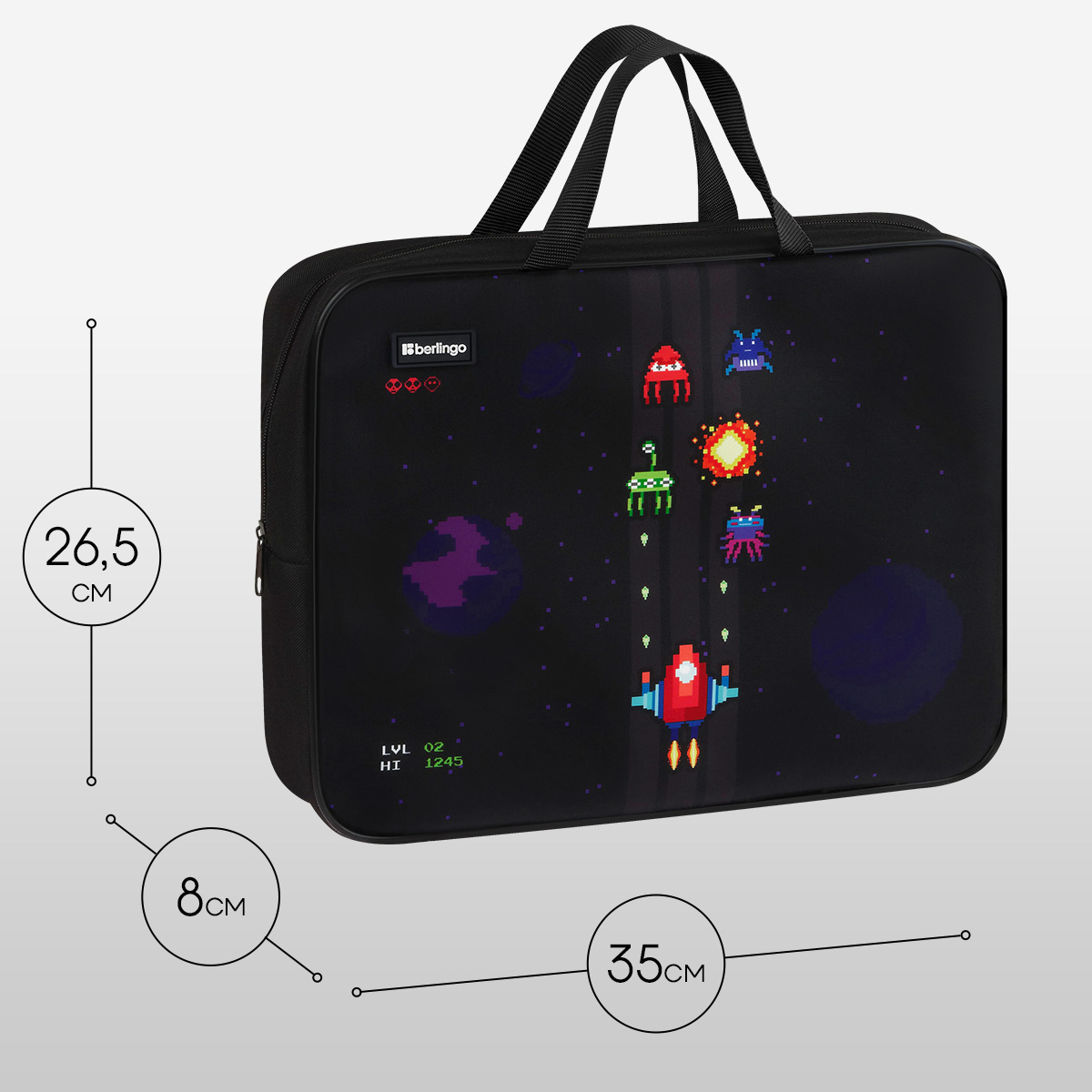 Папка текстильная с ручками 1 отделение, А4 Berlingo «Space Battle», 350×265×80мм, текстиль, на молнии
