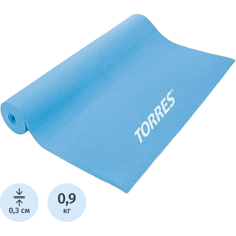 превью Коврик для йоги TORRES Basis 3, YL10023, PVC 3 мм, нескольз, голубой
