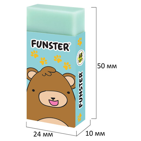 Ластик FUNSTER (ФАНСТЕР) «ANIMALS», 50×24х10 мм, прямоугольный, картонный держатель, экологичный ПВХ, ассорти
