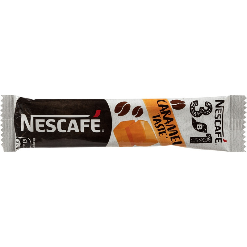 Кофе порционный растворимый Nescafe 3 в 1 Карамель 50 пакетиков по 14.5 ...