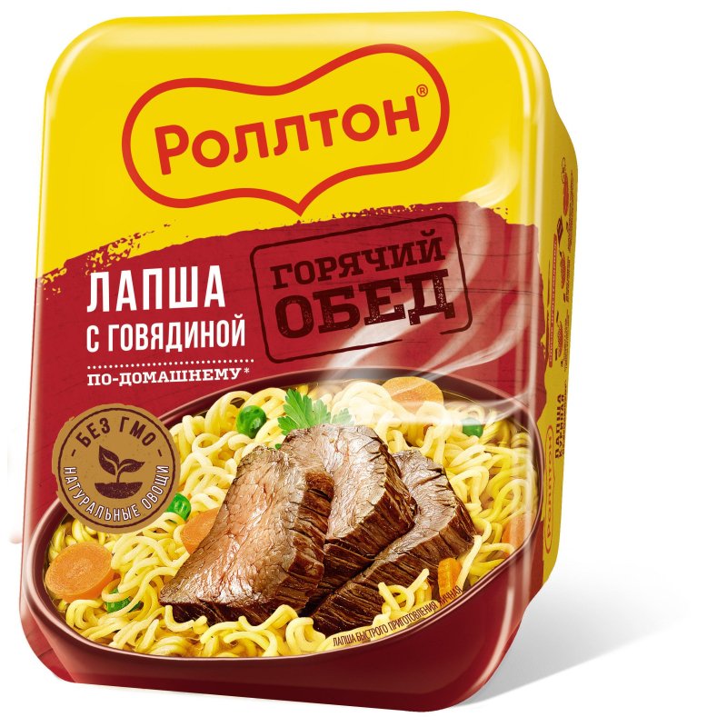 превью Лапша РОЛЛТОН быстрого приготовления, с говядиной по-домашнему, 90 г, чашка, вилка