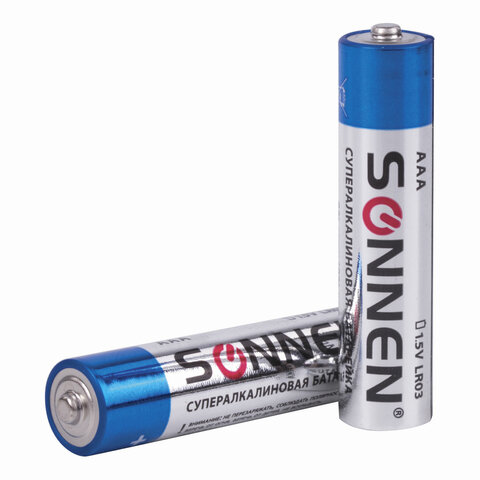 Батарейки SONNEN Super Alkaline, AAA (LR03, 24А), алкалиновые, 10 шт., в коробке