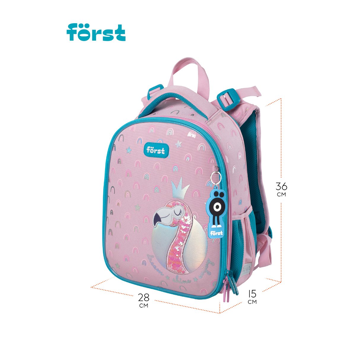 Ранец Först F-Top «Shiny flamingo» 36×28×15 см, 2 отделения, 2 кармана, анатомическая спинка