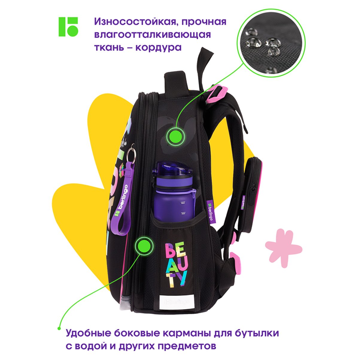 Ранец Berlingo Expert «Beauty» 37×28×16см, 2 отделения, 2 кармана, анатомическая спинка