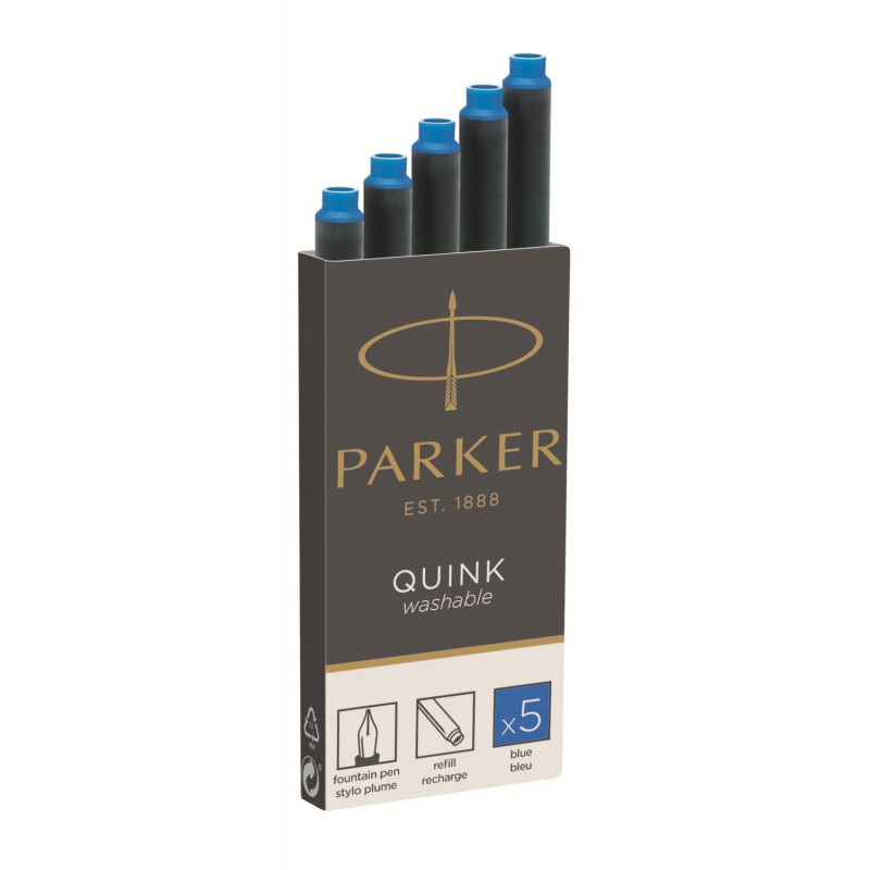 Картриджи чернильные PARKER «Cartridge Quink», КОМПЛЕКТ 5 шт., смываемые чернила, синие