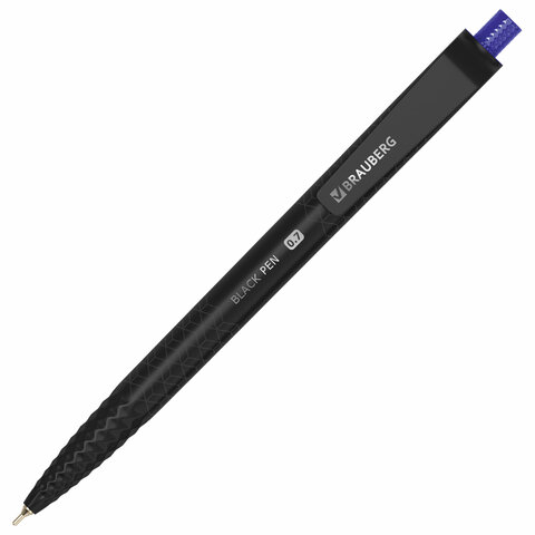 превью Ручка шариковая масляная автоматическая BRAUBERG «BLACK PEN RT», СИНЯЯ, игольчатый наконечник 0.7 мм, линия письма 0.35 мм
