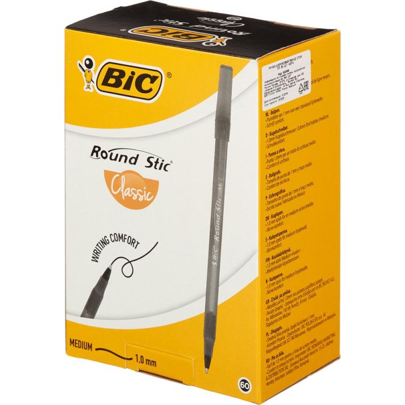 Ручка шариковая масляная BIC Round Stic черная (толщина линии 0.4 мм)
