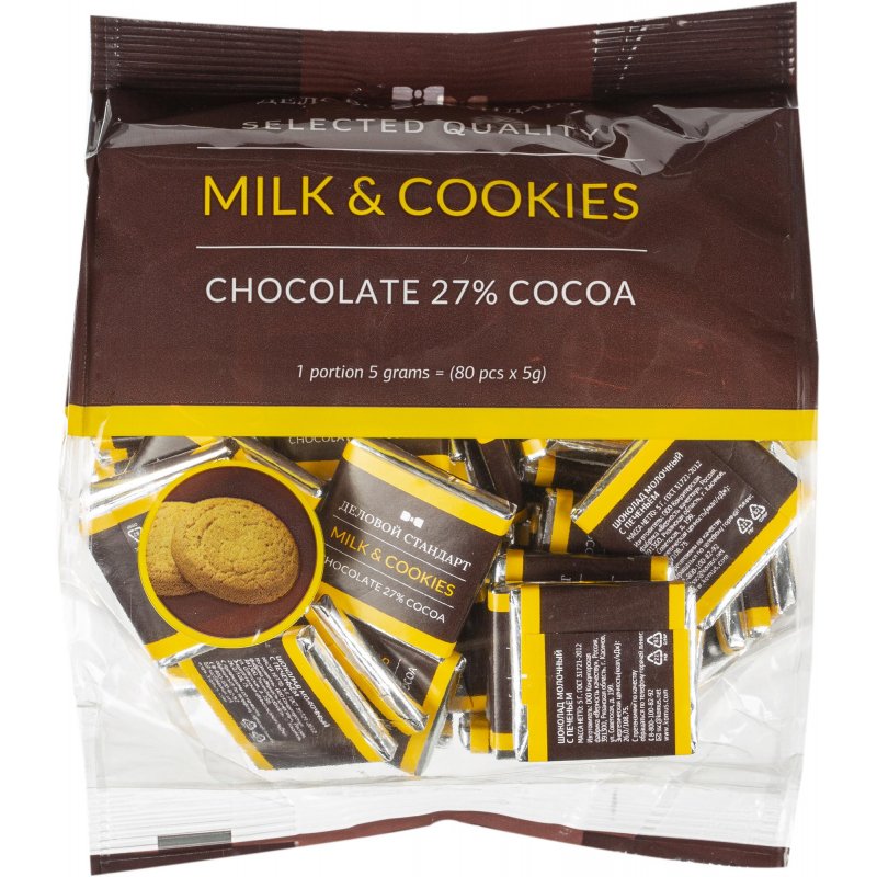 превью Шоколад порционный Деловой Стандарт Milk&cookies, 5г/80шт