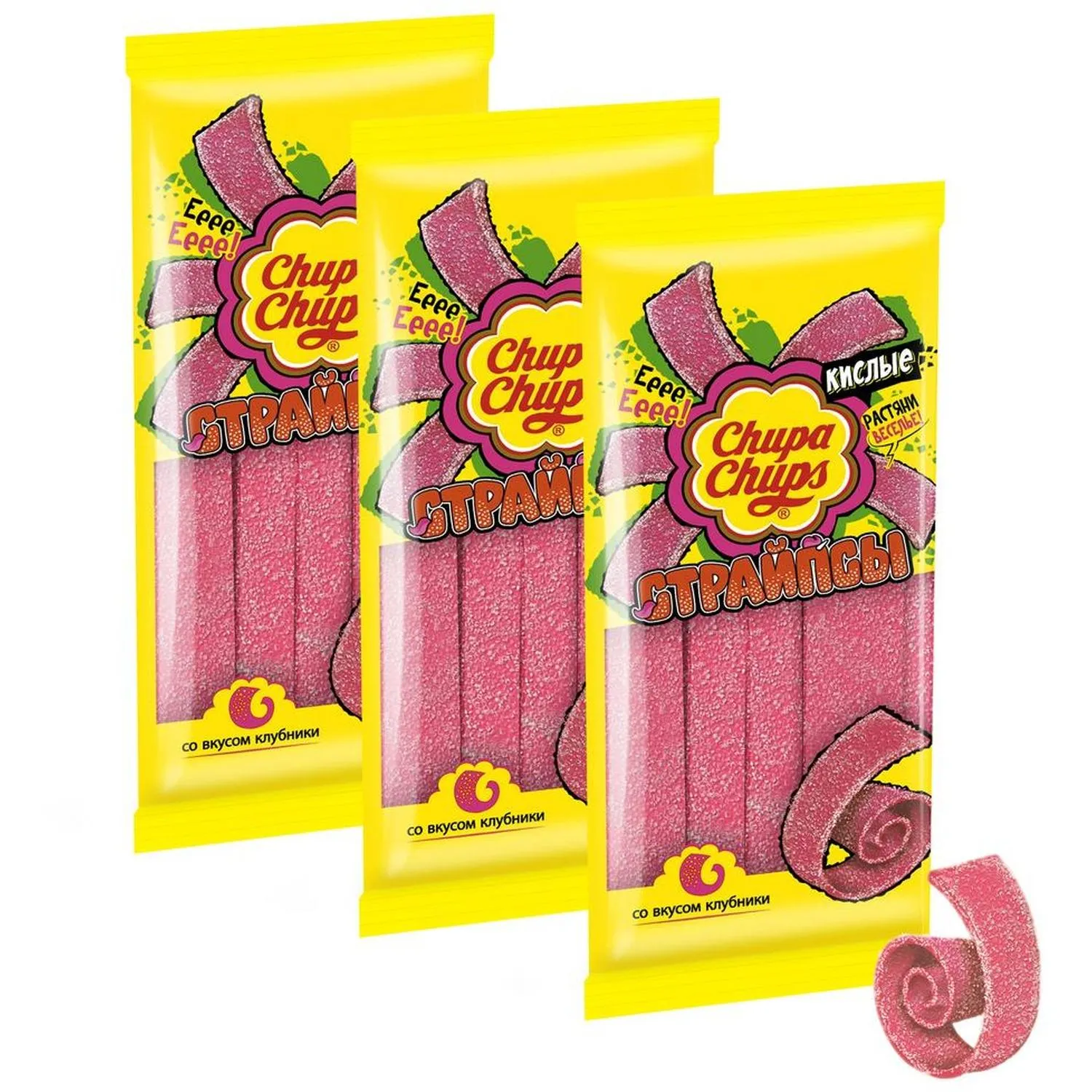 превью Мармелад Chupa Chups Страйпсы Клубника, 120гx3шт/уп