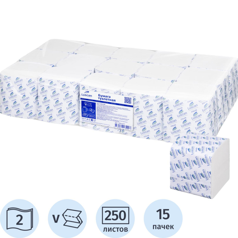 превью Бумага туалетная д/дисп Luscan Professional 2слбелцел250л15 пач/уп