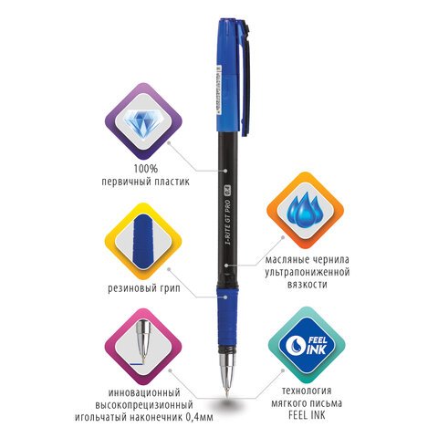 Ручка шариковая масляная с грипом BRAUBERG «i-Rite GT PRO», СИНЯЯ, корпус тонирированный черный, узел 0.4 мм, 143303