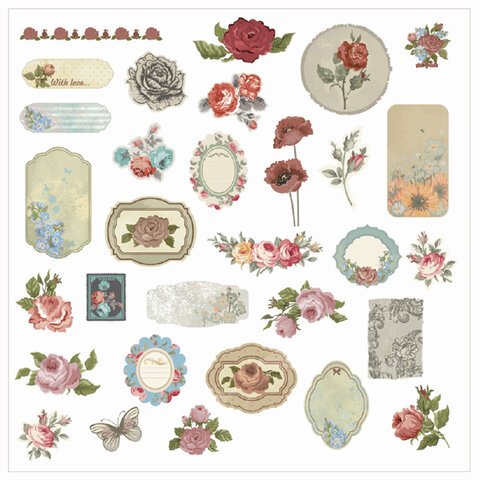 Наклейки для скрапбукинга РОЗЫ из washi-бумаги, 64 штуки, 32 дизайна, ОСТРОВ СОКРОВИЩ