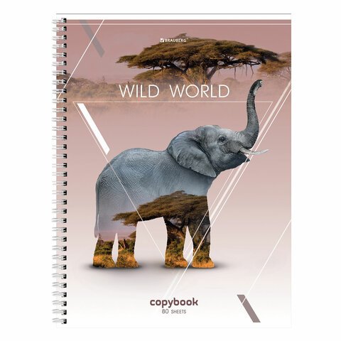 Тетрадь А4, 80 л., BRAUBERG, гребень, клетка, глянцевый лак, WILD