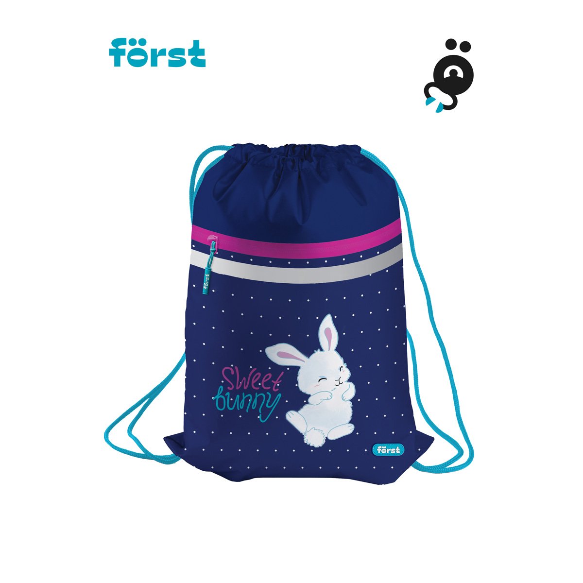 Мешок для обуви 1 отделение Först «Sweet bunny», 350×460мм, вентиляционная сеточка, светоотражающая лента, карман на молнии