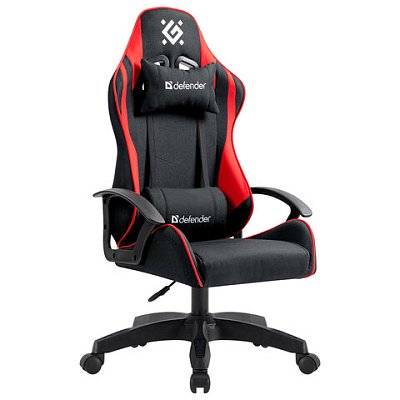 Кресло компьютерное DEFENDER Kraken, 2 подушки, ткань, черное/красное, ш/к 28313