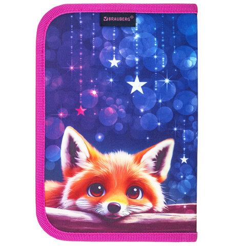 Пенал BRAUBERG, 1 отделение, 2 откидные планки, полиэстер, 21×14 см, Cute fox