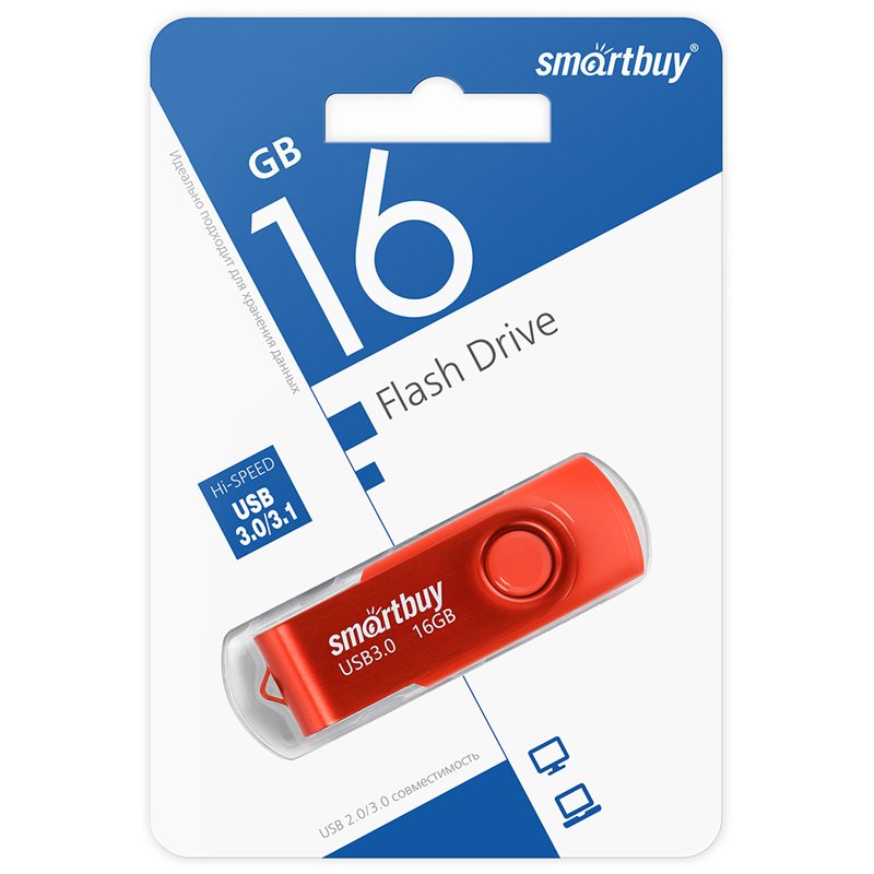 Память Smart Buy «Twist» 16GB, USB 3.0 Flash Drive, красный
