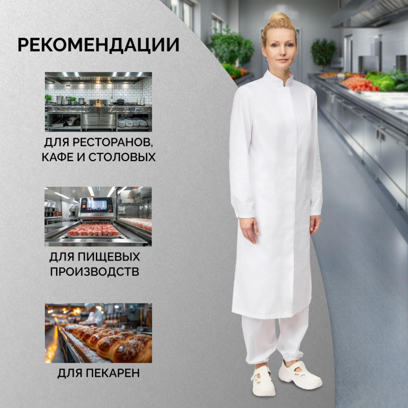 Халат для пищевого производства у17-ХЛ жен. ХАССП белые (60-62)158-164