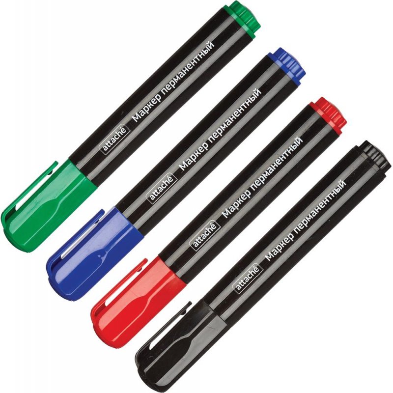 Набор маркеров перманентных Attache 4 цвета (толщина линии 1.5-3 мм ...