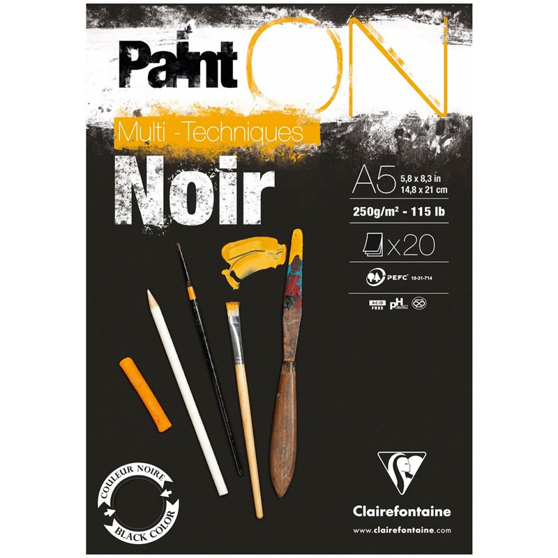 превью Альбом для смешанных техник 20л., А5, на склейке Clairefontaine «Paint'ON Noir», 250г/м2, черная