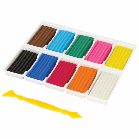 Пластилин BRAUBERG, 10 цветов, 250 г, стек, высшее качество,