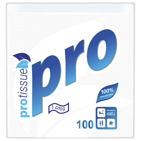 Салфетки бумажные 100 шт., 24×24 см, PROtissue COMFORT, белые, 100% целлюлоза