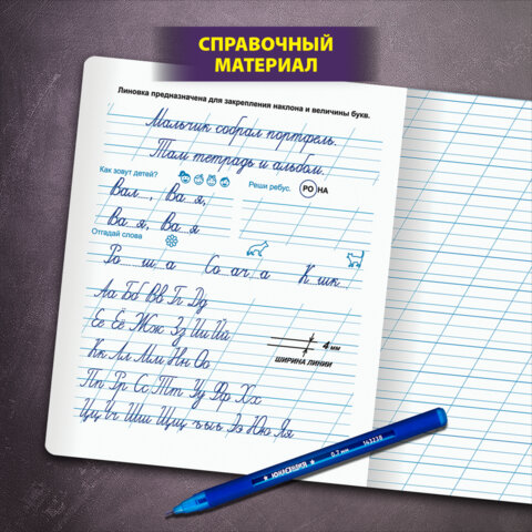 Тетрадь УЧУСЬ ПИСАТЬ №3 12л. косая линия с ДОПОЛНИТЕЛЬНОЙ ГОРИЗОНТАЛЬНОЙ, со справочным материалом, ЮНЛАНДИЯ