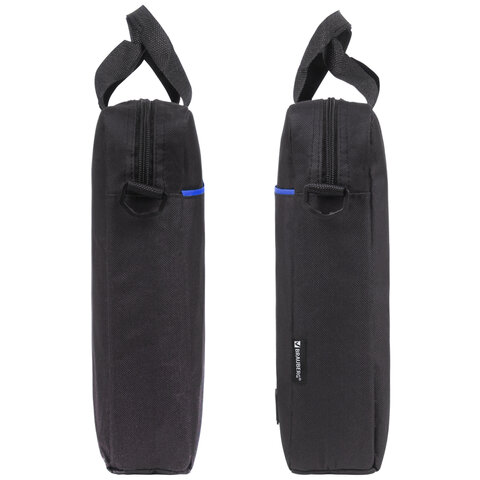 Сумка портфель BRAUBERG PRACTICAL с отделением для ноутбука 15.6", Blue line, черная, 29×40х7 см