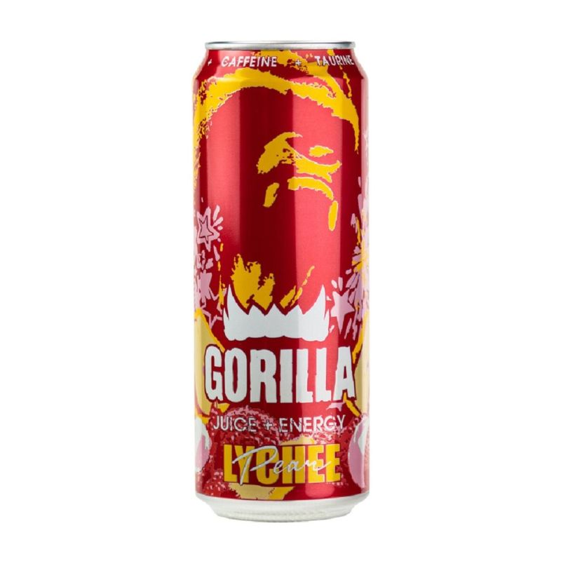 Напиток энергетический GORILLA Lychee Pear безалк тониз ж/б 0.45лx24шт/уп