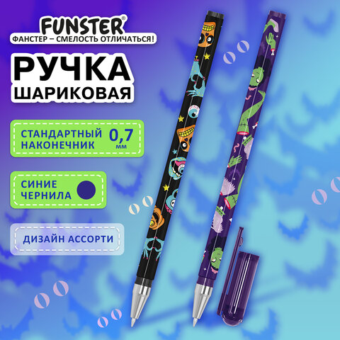 Ручка шариковая с принтом FUNSTER (ФАНСТЕР) STICK «MONSTERS», СИНЯЯ, SOFT TOUCH покрытие, узел 0.7 мм, линия 0.35 мм