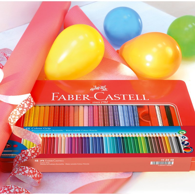 Карандаши цветные Faber-Castell «Grip», 48цв. +3, трехгран., заточен., метал. уп., с кистью, точилкой