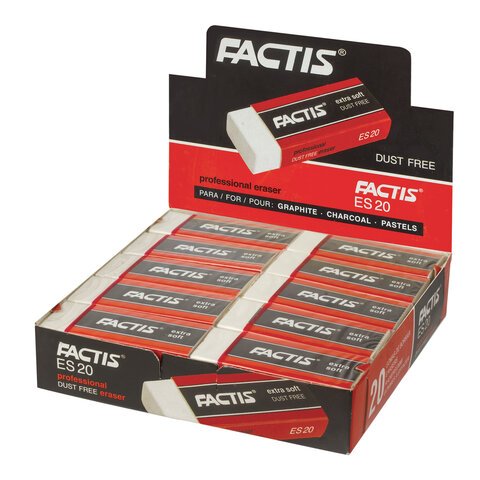 Резинка стирательная большая FACTIS Extra Soft ES 20 (Испания), 61×24×13 мм, держатель, ПВХ