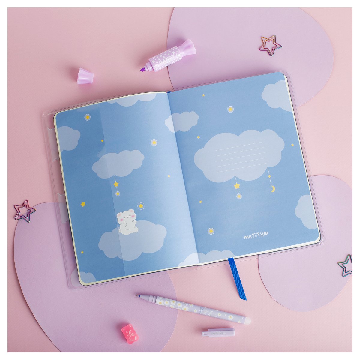 Записная книжка А5 80л., ЛАЙТ, кожзам, MESHU «Cutestar», съемная пластиковая обложка с дизайном, пантон, белила, блок в линию