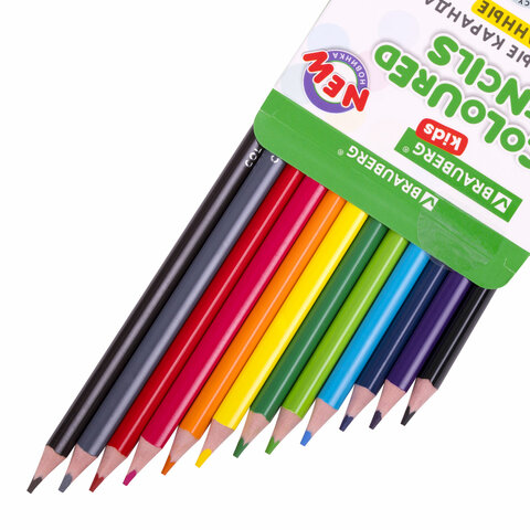 Карандаши цветные BRAUBERG KIDS NEW, 12 цветов, трехгранные, грифель 3 мм