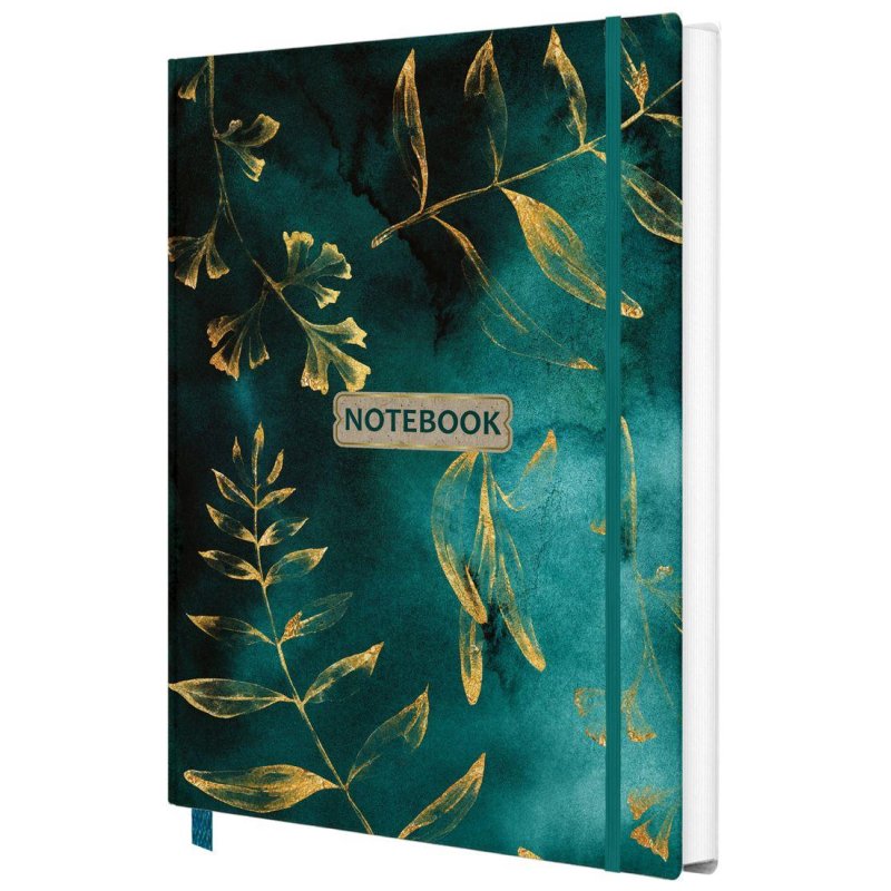 Блокнот Floral А5 96л. клетка, обл. тв. лам. картон, сшивка, резинка, зелен