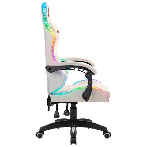 Кресло компьютерное DEFENDER Energy, 2 подушки, RGB подсветка, экокожа, белое, ш/к 24605
