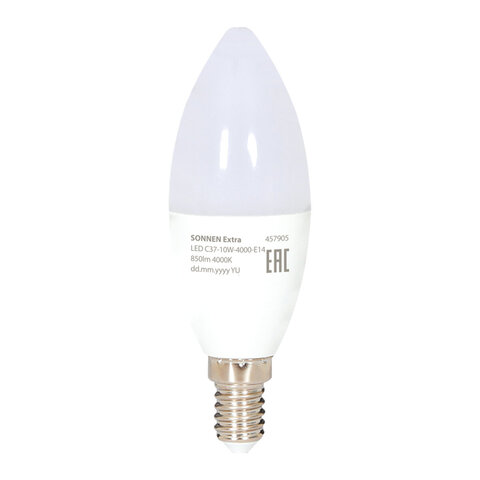 Лампа светодиодная SONNEN EXTRA, 10 (85) Вт, Е14, свеча, нейтральный белый, 30000 ч, LED C37-10W-4000-Е14