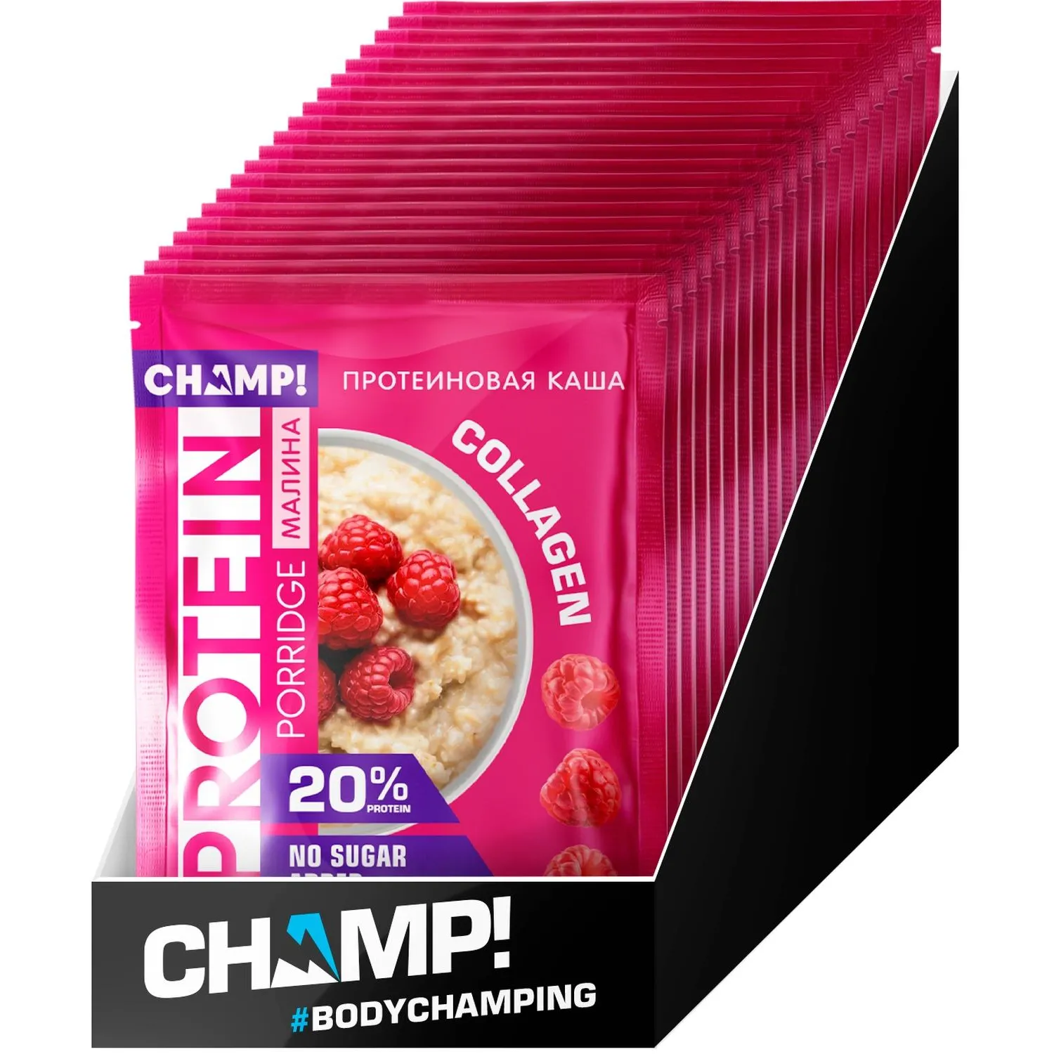 Каша протеиновая CHAMP! овсяная с малиной (10 штук по 40 г)