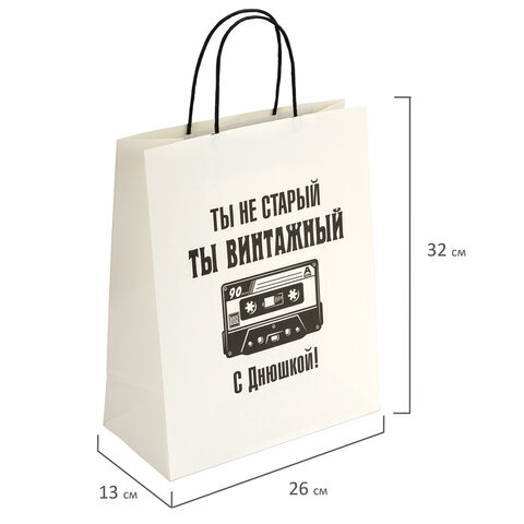 Пакет подарочный (1 штука) 26×13х32 см (L) «Винтажный», крафт, ЗОЛОТАЯ СКАЗКА