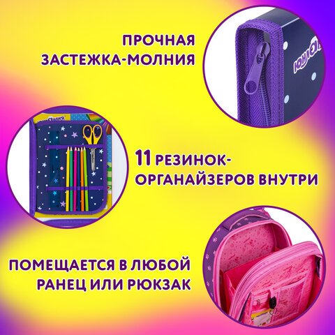 Папка для труда на молнии ЮНЛАНДИЯ А4, 1 отделение, откидная планка, органайзер, «Fluffy tail»