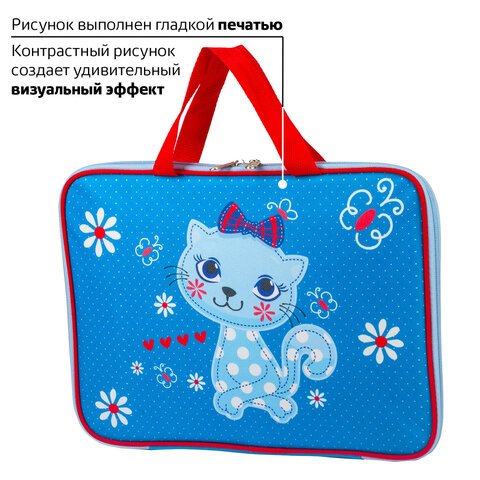 Папка на молнии с ручками BRAUBERG, А4, ткань, с подкладкой, сублимация, для девочек, «Китти»