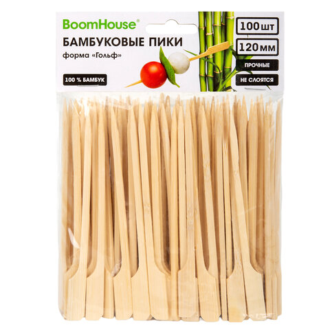 Шпажки-пики для канапе бамбуковые ГОЛЬФ 12 см, 100 шт, BOOMHOUSE