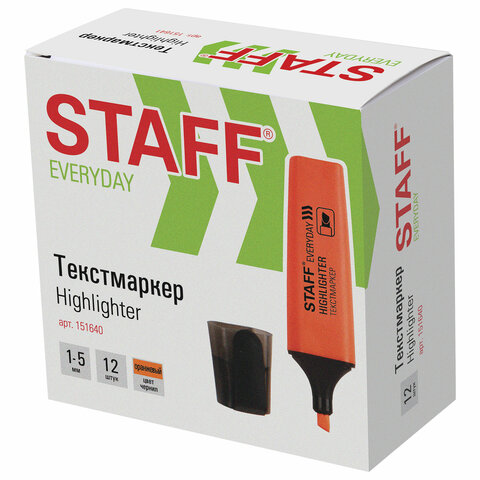 Текстовыделитель STAFF «EVERYDAY», ОРАНЖЕВЫЙ, скошенный наконечник, 1-5 мм, 151640